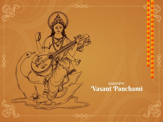 Beautiful Happy Vasant Panchami festival card with goddess Saraswati design