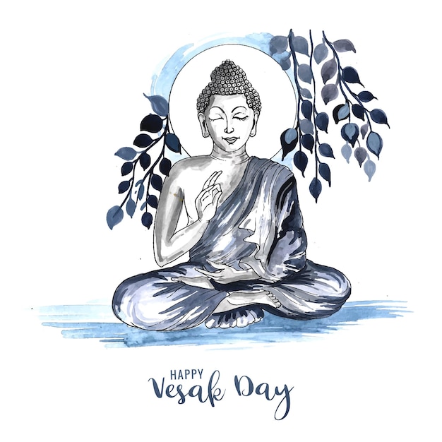 Free Vector beautiful happy vesak day buddha jayanti traditional card background
