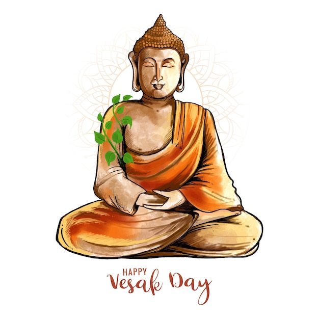 Free vector beautiful happy vesak day buddha jayanti traditional card background