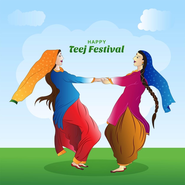 Beautiful hartalika teej indian festival woman dance card design