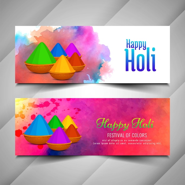 Beautiful Holi festival celebration banners set