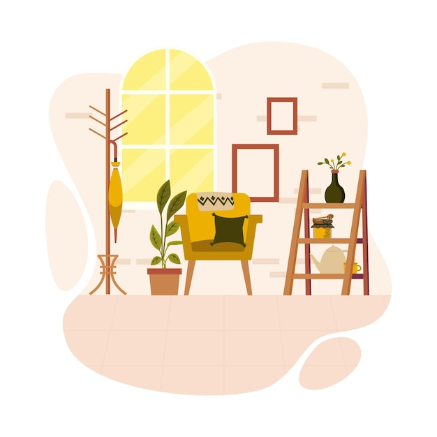 Free vector beautiful home interior inspired by autumn