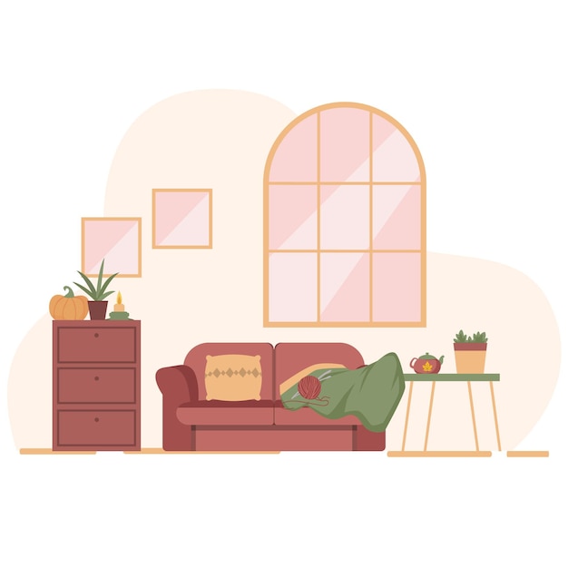 Free vector beautiful home interior inspired by autumn