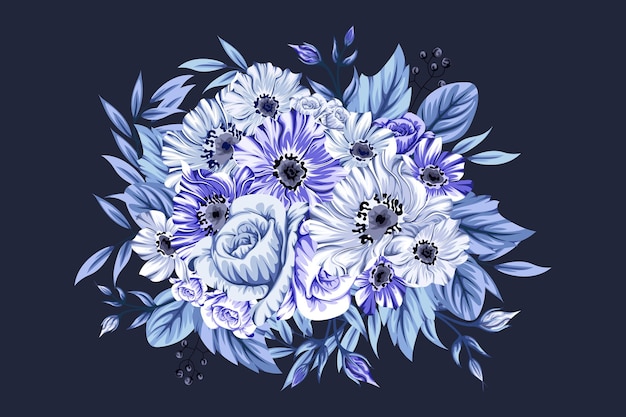 Красивый ледяной синий букет цветов