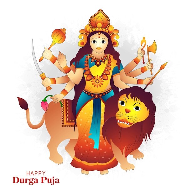 Vettore gratuito bella illustrazione durga puja festival card sfondo