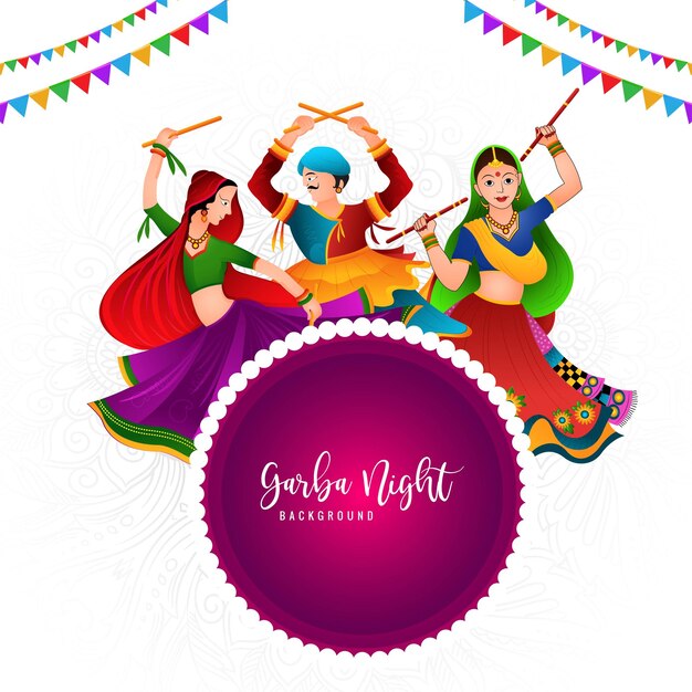 Free vector beautiful illustration of people performing garba dance celebration card background