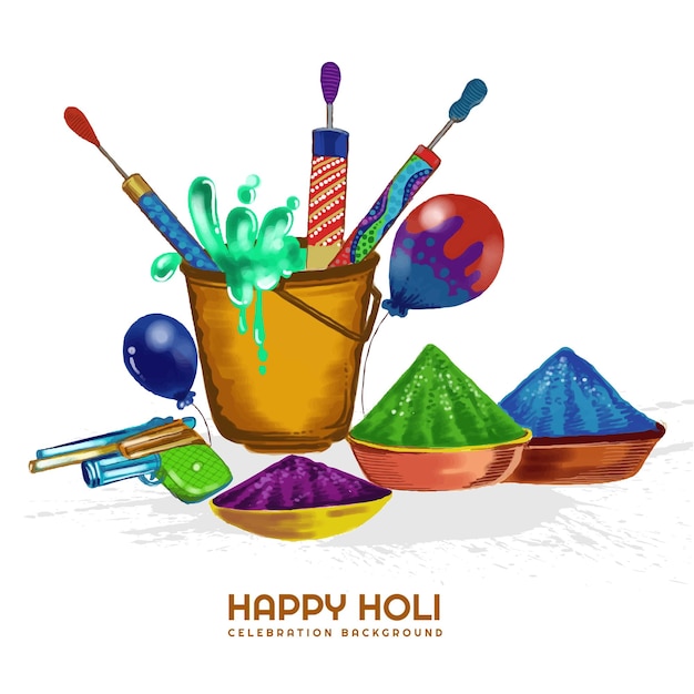 無料ベクター カラフルな背景を持つ色幸せなホーリー コンセプトの美しいインドのお祭り