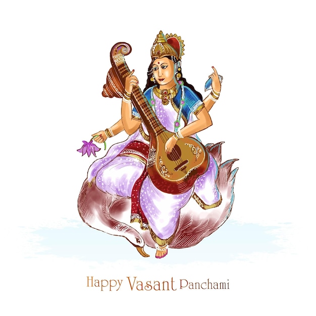 Beautiful indian festival vasant panchami on indian god saraswati maa religious background