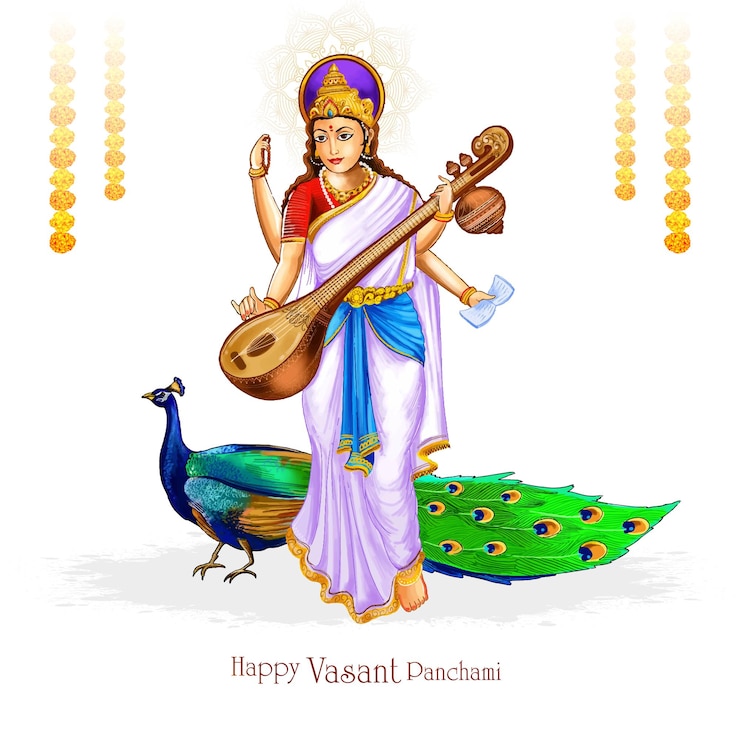 Free Vector beautiful indian festival vasant panchami on indian god saraswati maa religious background