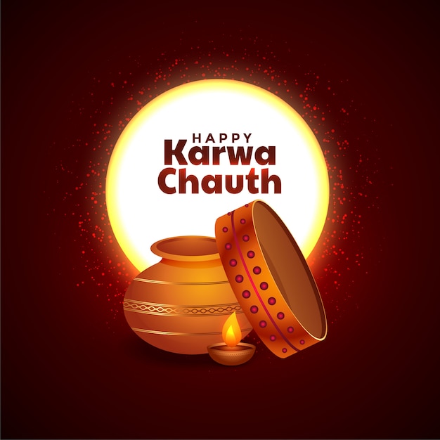 Free vector beautiful karwa chauth festival card  with decorative elements