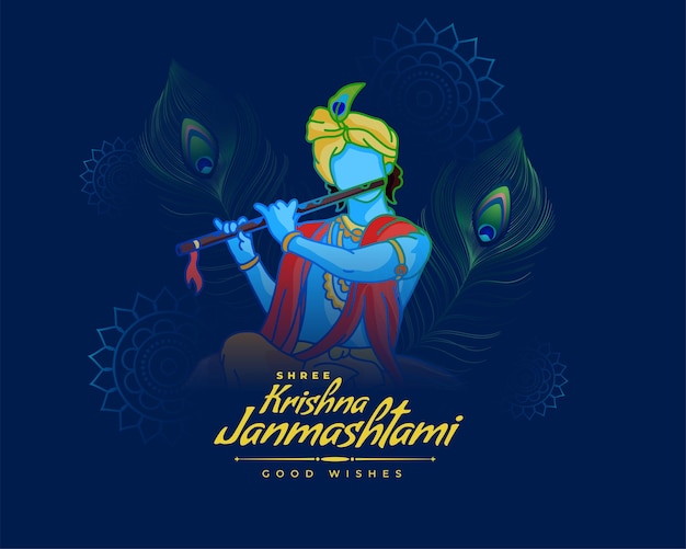 Free vector beautiful krishna janmashtami festival card design vector