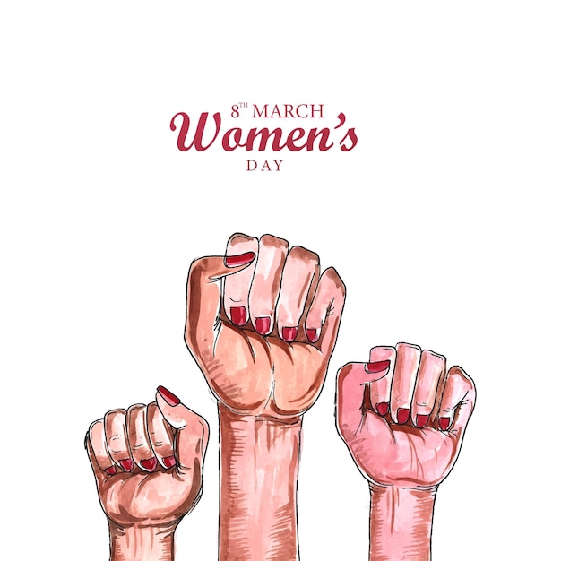 Free vector beautiful lady hands showing power in happy womens day card background