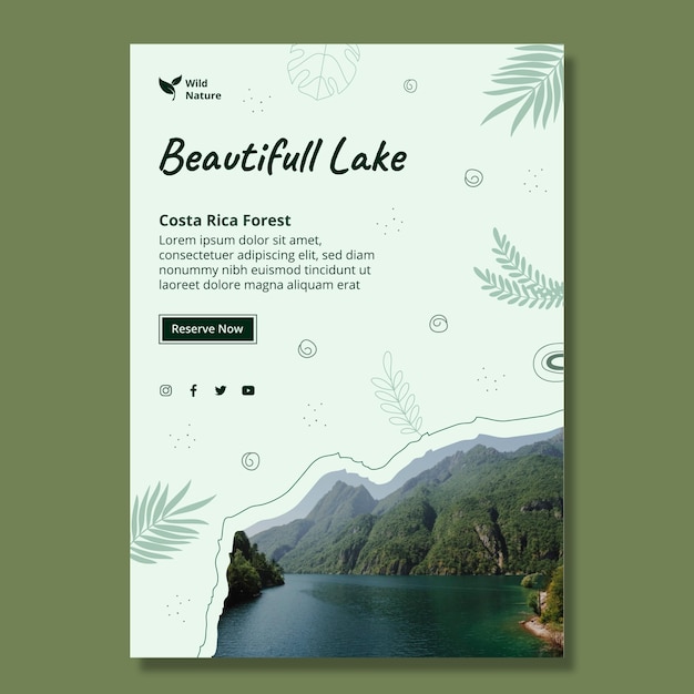 Бесплатное векторное изображение Шаблон плаката красивое озеро