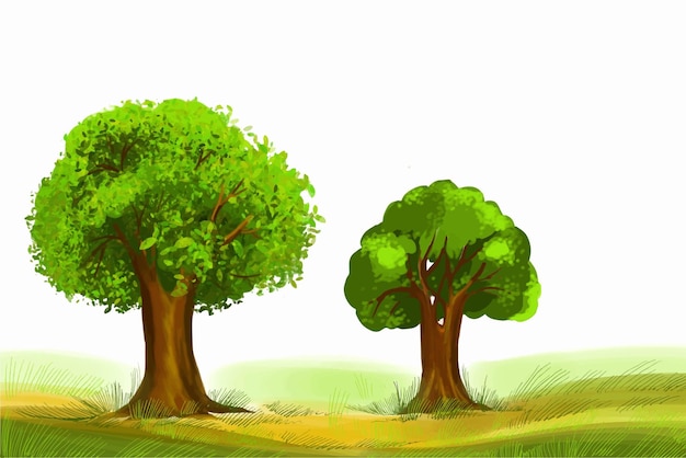 Free vector beautiful landscape and architecture painting tree design