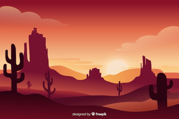 Vettore gratuito bellissimo paesaggio del deserto all'alba