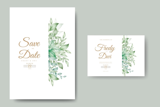 Beautiful leaves watercolor wedding invitation card template