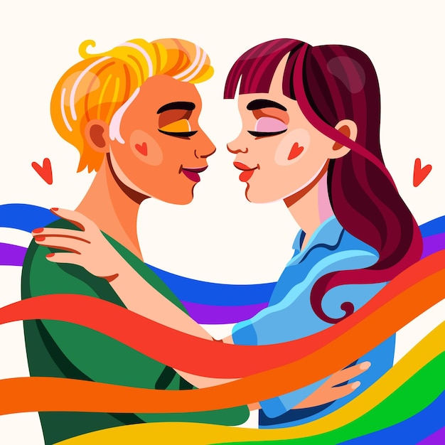 Free vector beautiful lesbian couple kissing