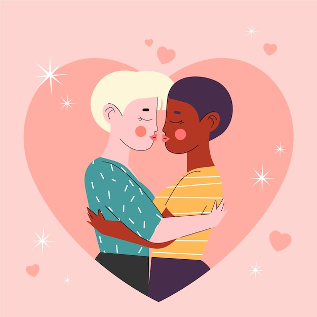 Free vector beautiful lesbian couple kissing