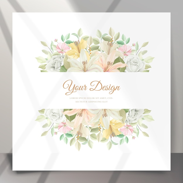 Free vector beautiful lily flower wedding invitation card