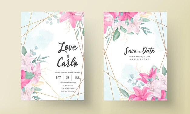 Beautiful lily flower wedding invitation card