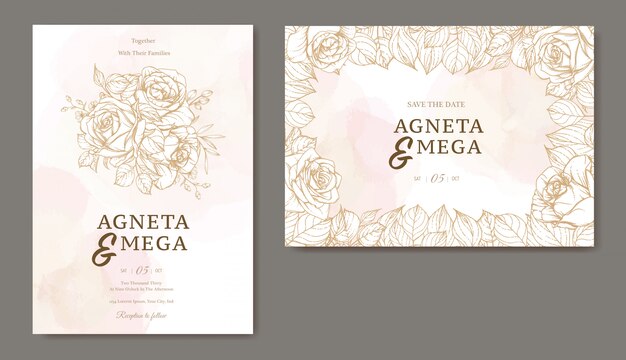 beautiful line art wedding invitation template