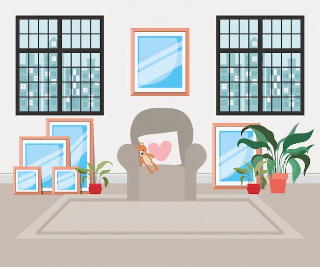 Free vector beautiful living room house scene