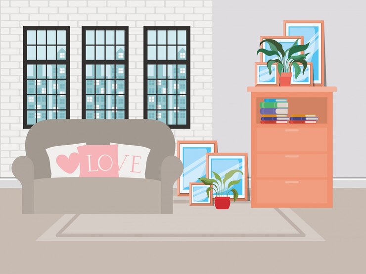 免費 Vector 美麗的客廳房子場景
