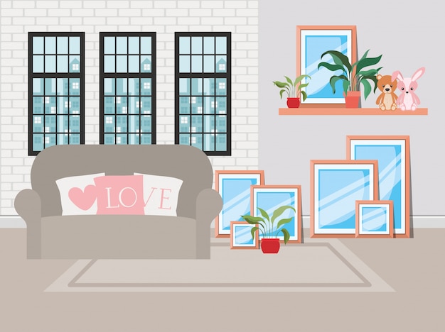 Бесплатное векторное изображение Красивая гостиная дом сцена