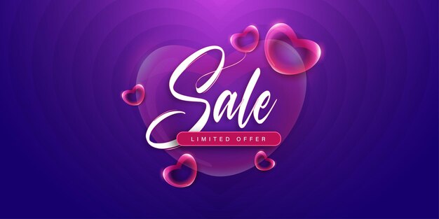 Beautiful love valentines day banner background multipurpose metallic 3d heart effect