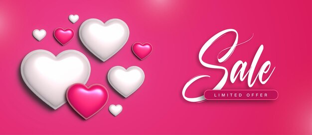 아름 다운 사랑 발렌타인 데이 판매 배너 배경 다목적 3D 심장 효과