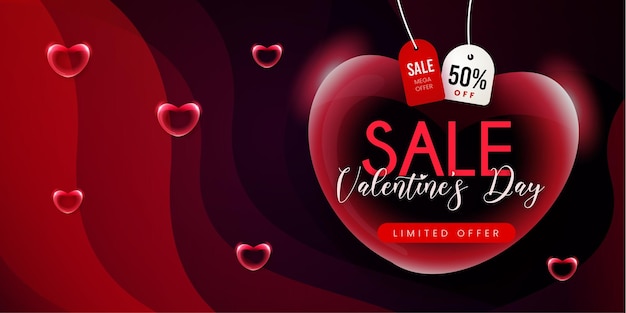 Beautiful Love Valentines Day Super Sale Banner Background Multipurpose 3D Heart Effect FREE Vector