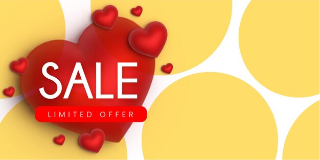 Beautiful love valentines day super sale banner background multipurpose 3d heart effect free vector