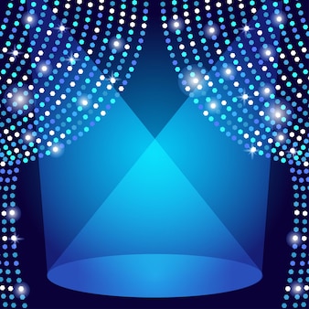 Beautiful luminous curtain of lights and empty stage vector illustration