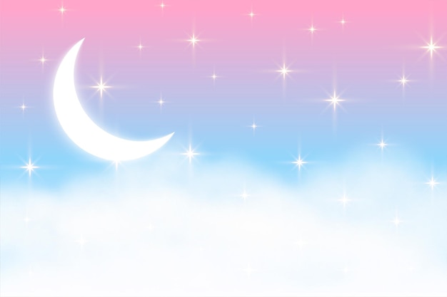 Бесплатное векторное изображение Прекрасная волшебная луна и звезды сны пейзаж фона дизайн вектор