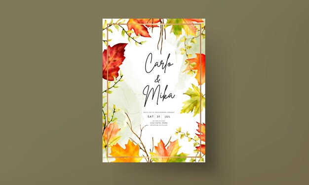 beautiful maple leaves wedding invitation template