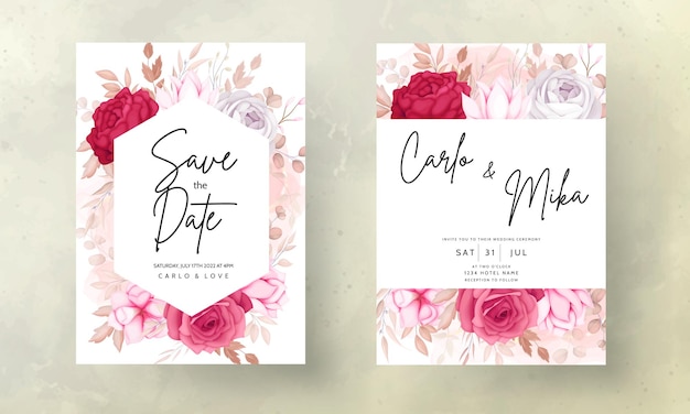 Beautiful maroon and brown floral wedding invitation card