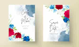 Free vector beautiful maroon and navy flower wedding invitation card