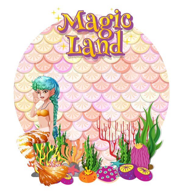 Beautiful mermaid carton character with blank pastel scales banner isolated
