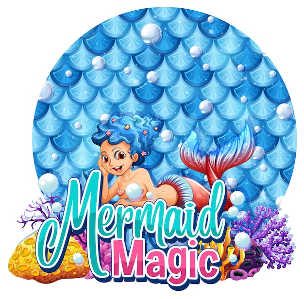 Free vector beautiful mermaid carton character with blank pastel scales banner isolated