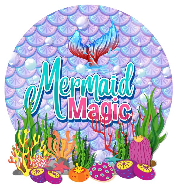 Beautiful mermaid carton character with blank pastel scales banner isolated