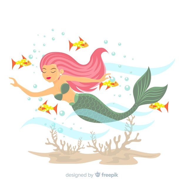 Beautiful mermaid portrait flat design