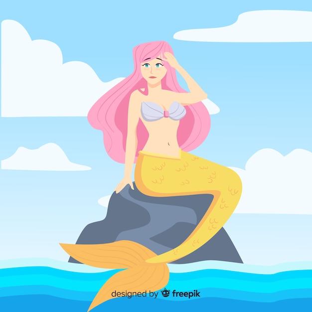 Free vector beautiful mermaid portrait flat design