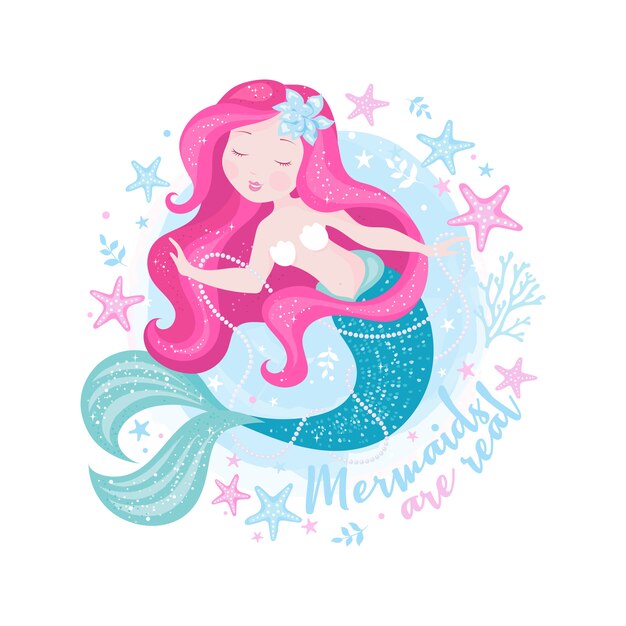 Beautiful Mermaid With Purple Hair Premium Vector