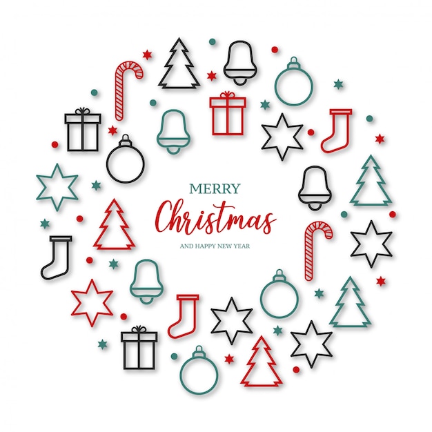 Free vector beautiful merry christmas banner with icons