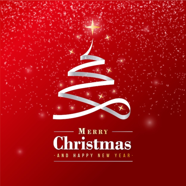 Beautiful merry christmas banner with silver ribbon