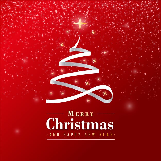 Beautiful Merry Christmas Banner with silver ribbon