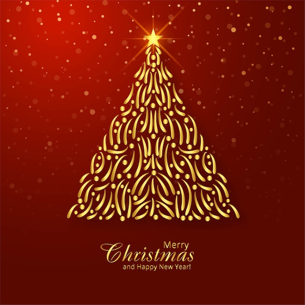 아름 다운 메리 크리스마스 황금 나무 축제 카드 배경