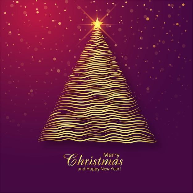 Free vector beautiful merry christmas golden tree festival card background