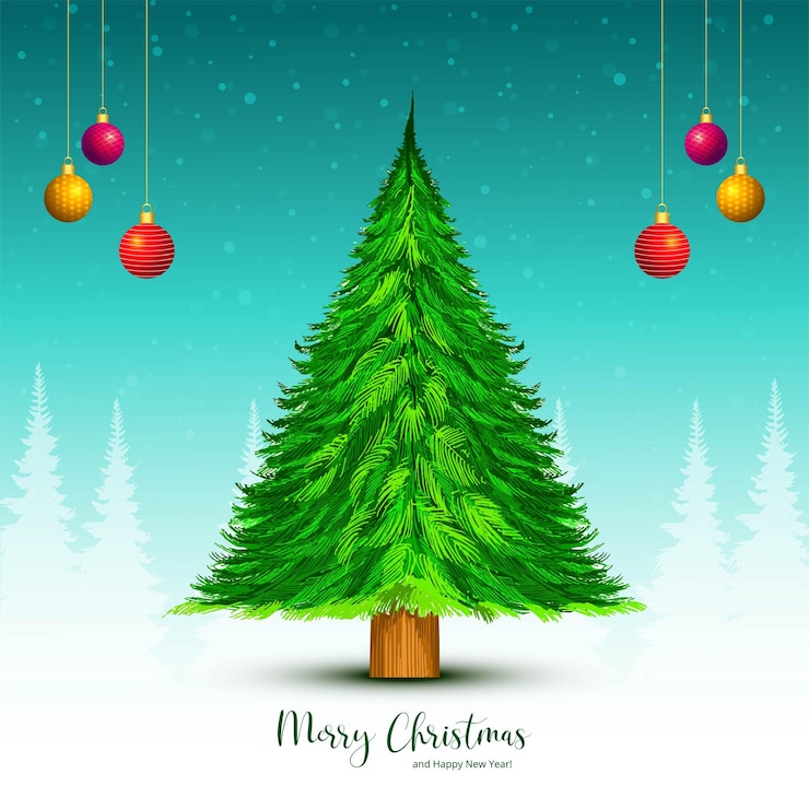 मुफ़्त वेक्टर beautiful merry christmas green tree card celebration festival background