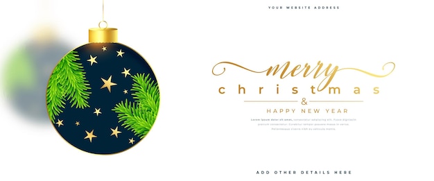 Free vector beautiful merry christmas greeting bauble wallpaper with fir and stars